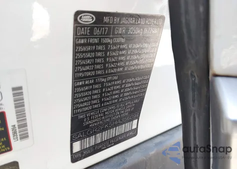 2017 Land Rover Range Rover 3.0L V6 Turbocharged Diesel Td6 из США, поврежденный, VIN SALGR2FK5HA356094